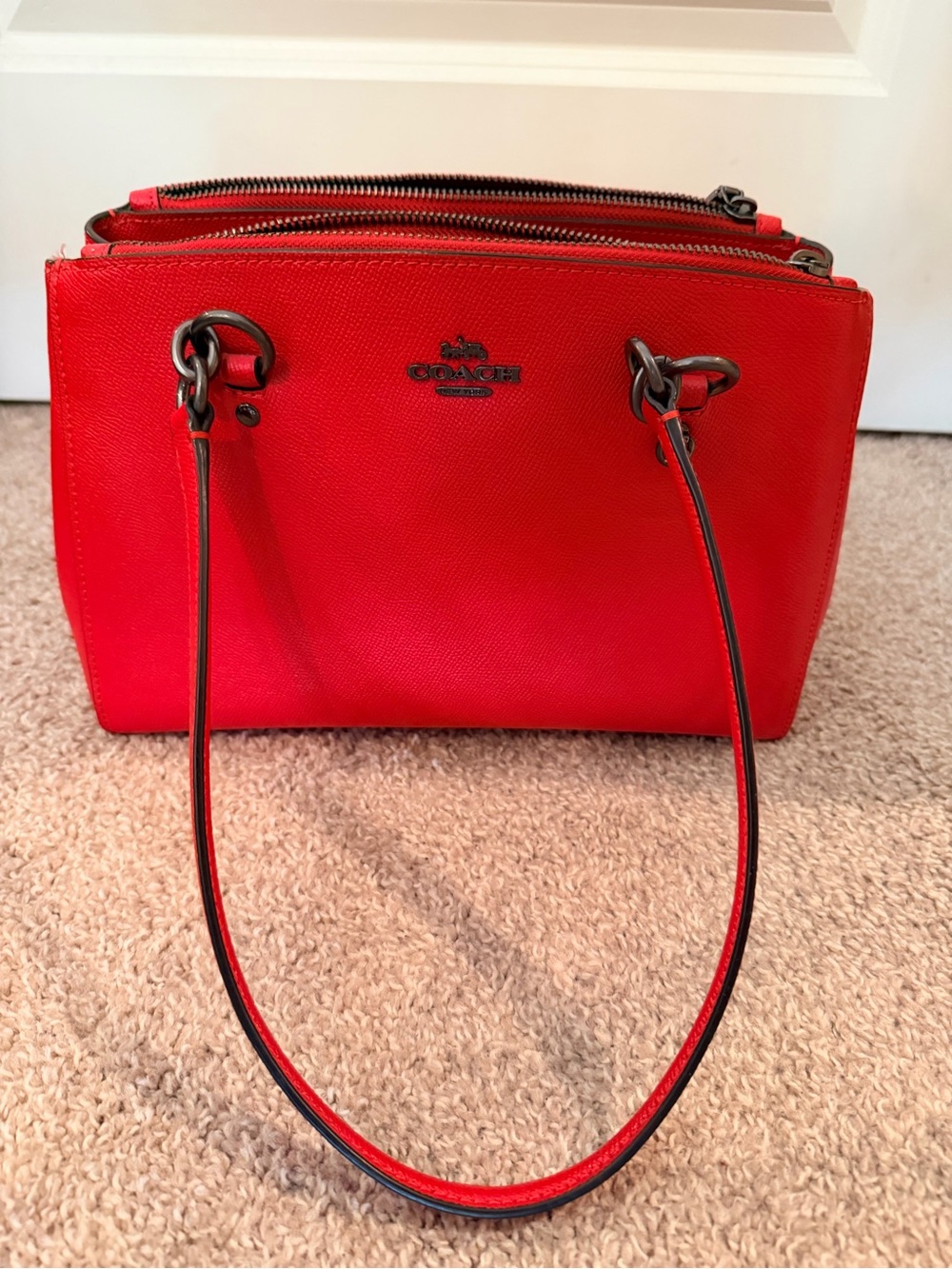 Coach Red Leather Double-Zip Shoulder Satchel